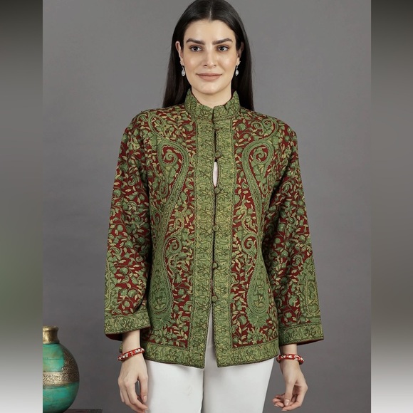Kashmir Embroidered Paisley All-Over Wool Jacket, Size XL ✨ - Picture 5 of 12